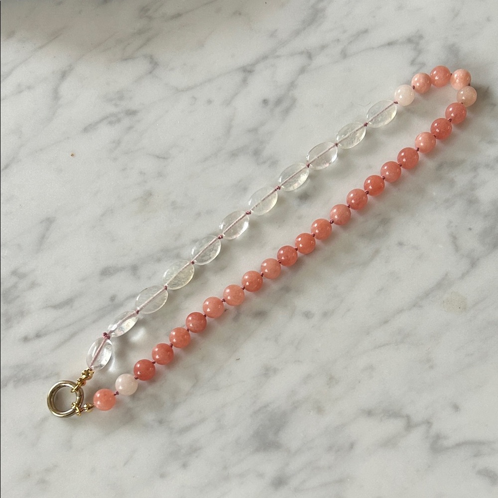 Citrine and aventurine hand knotted beaded necklace